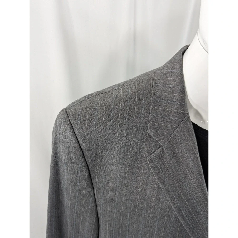 Chaps Ralph Lauren Blazer Suit Jacket Wool Cashmere Gray Pinstripe 44R Big Wide‎